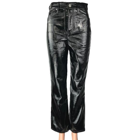 NEW Express Black Faux Leather Modern Straight Super High Rise Trousers Pants 0 - Picture 1 of 7